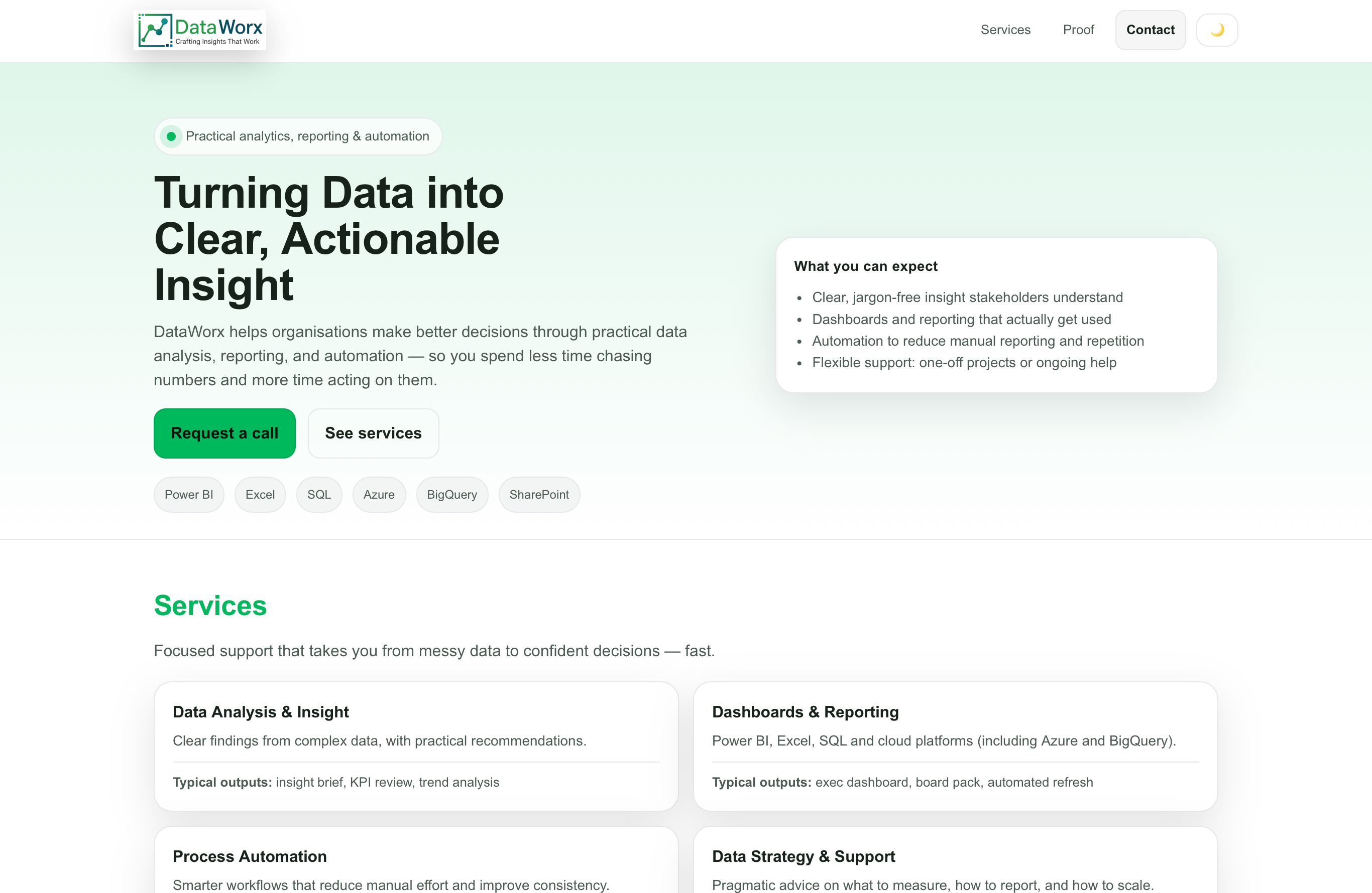 Screenshot of a modern small business website